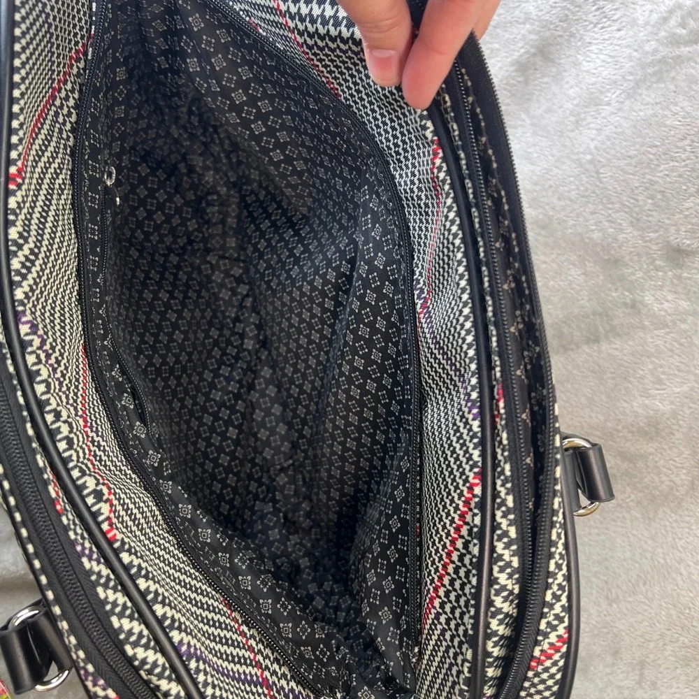 Chaps by Ralph Lauren Houndstooth Canvas/Leather Duffle‎ Bag Removable Strap